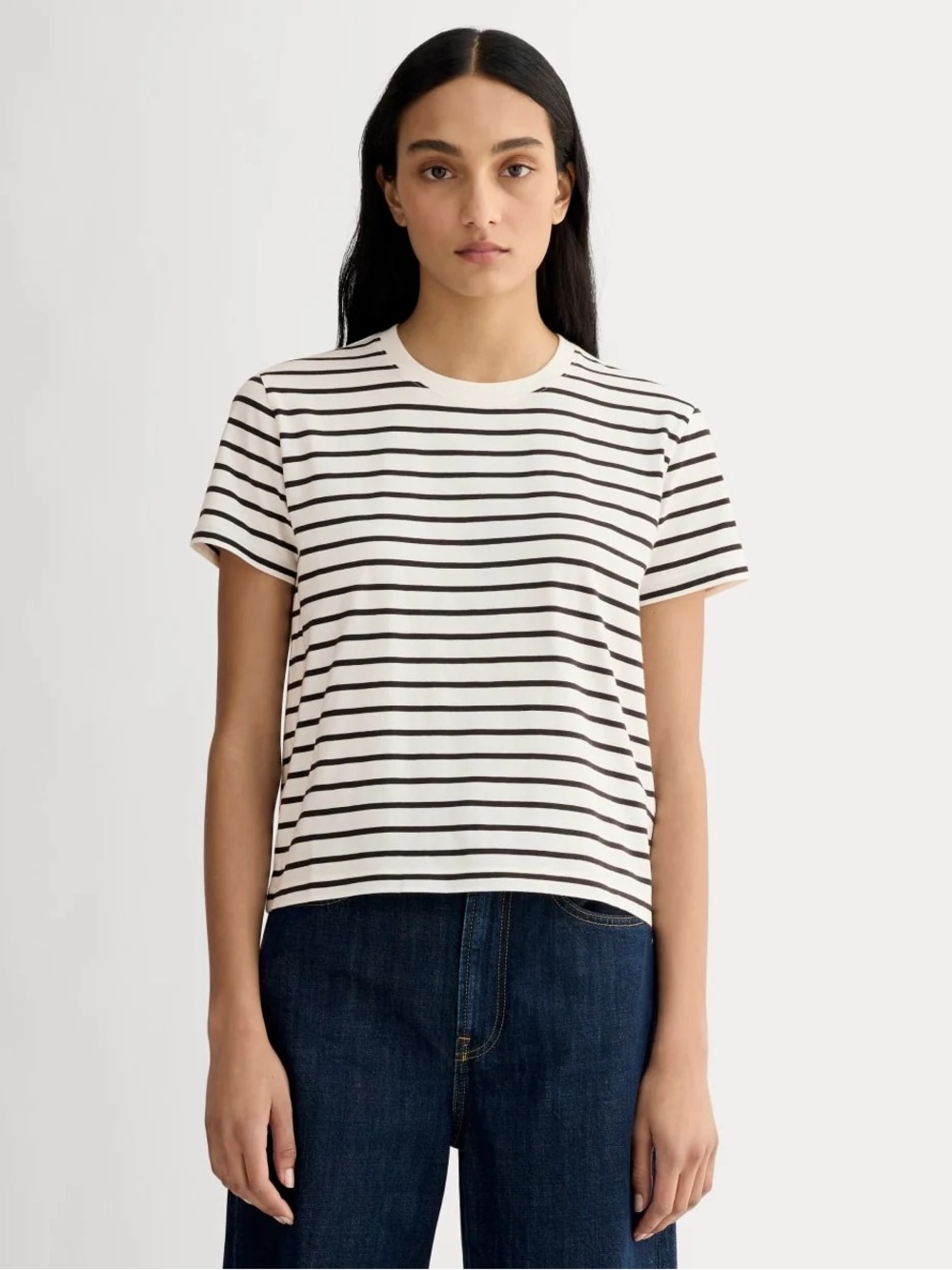 Everlane The Box-Cut Tee In Essential Cotton Bone Black L NWOT Crewneck Casual